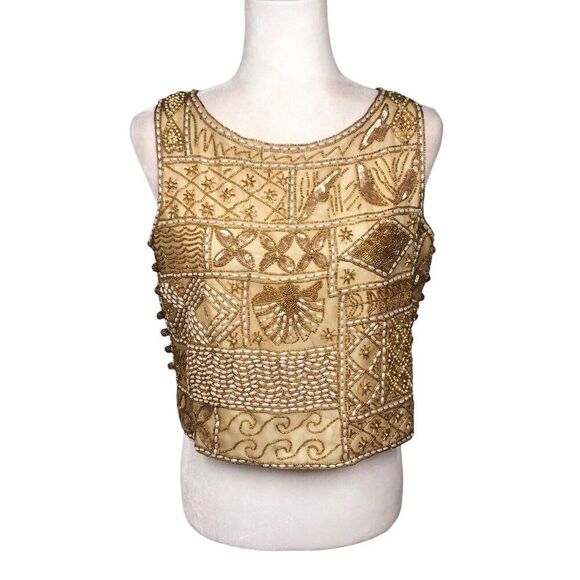 Niteline By Roufogali Top Womens S Gold 100% Silk Gold Elegant RegencyCore Y2K - Picture 2 of 15